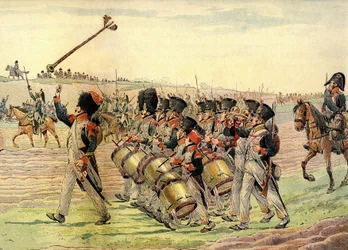 音楽に合わせて行進するナポレオン軍の連隊、1900年頃（プリント